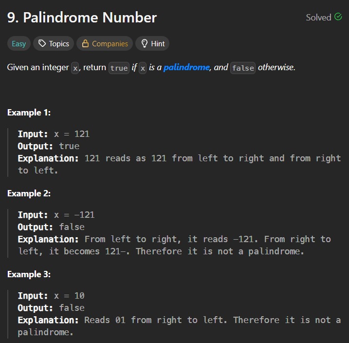 LeetCode: Palindrome Number - Logic Over Strings